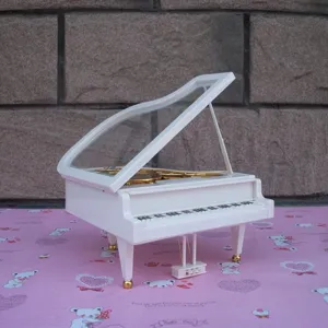White miniature grand piano music box, creative rotary music box, perfect cake topper and birthday gift.