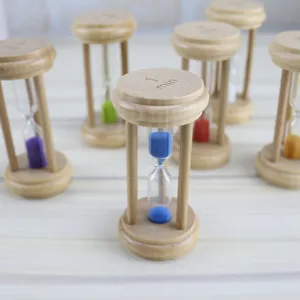 Wooden hourglass timer 1 minute colorful sand decorative ornament for home office desk decor