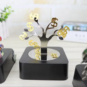 Magnetic money tree desktop decoration with gold dollar sign leaves for home decor.