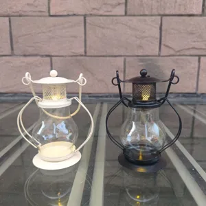 Decorative glass candle lantern metal wire hurricane lamp tabletop home decor set