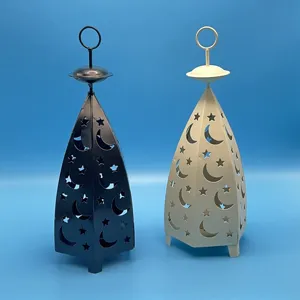 Vintage hollow iron candle holder with star and moon pattern, perfect desktop decorative ornament.