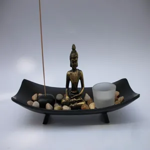 Zen incense burner resin ornament set for home meditation, desk decor, and tea room styling.