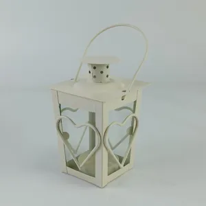 White iron candle lantern with heart design, Moroccan style decorative wind lamp for home decor