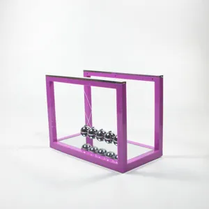 Newton's cradle balance balls desk toy with mirror base purple frame physics science decor