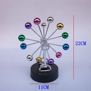 Ferris wheel perpetual motion desk toy, creative metal kinetic art ornament with colorful balls.