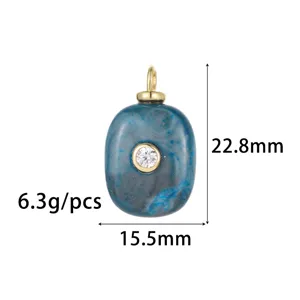 Blauer Edelstein Anhänger DIY Schmuck Zubehör vergoldet Türkis Charm Perle 22mm.