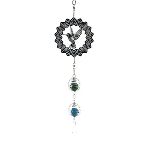Roestvrijstalen windspinner hangende ornament met kolibrie motief en kleurrijke kralen