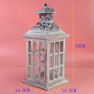 Lanterna per candele in legno vintage decorazione tavola rustica europea 33cm nuova