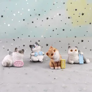 Cute Resin Cat Figurine Creative Cartoon Animal Desktop Ornament Car Dashboard Cake Decor Home Decor Gift