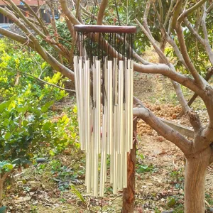 Garten Metall Windspiel mit Holzscheibe Oberseite, Hängende Balkon Deko Anhänger.