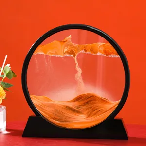 12 inch 3D moving sand art picture round quicksand hourglass home decoration gift orange
