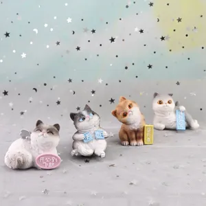 Resin cute cat figurines detail shot, creative car and cake decor, lovely animal ornaments.