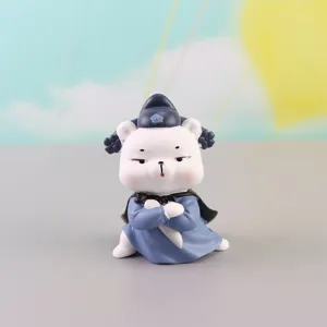 Cute resin ancient style cartoon bear figurine for desktop and car cake decoration