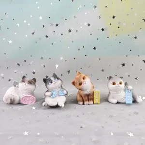 Cute resin cat figurines set, funny animal desktop and car ornament decor crafts 4pcs.