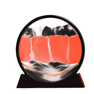 12 inch round quicksand painting decorative hourglass ornament with black frame and stand desktop
