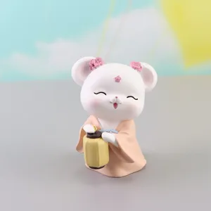 Cute ancient style resin mouse figurine, Hanfu design craft ornament for home and decor.