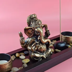 Ganesha incense burner set, resin Hindu elephant god figurine with tray, home decor.
