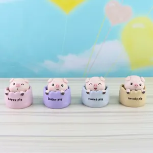 Cute resin pig figurine desktop decor set of four lovely cartoon animal ornaments for home and car.