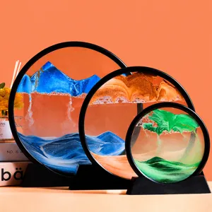 3D Bewegende Sandkunst Bild Rundes Glas Treibsand Malerei Ornament Kreative Desktop Dekor Geschenk Für Zuhause