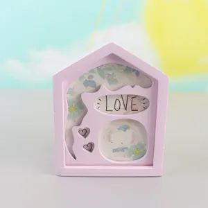 Wooden house music box cute elephant pattern desktop ornament for home decoration gift