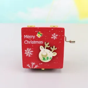 Wooden hand crank music box Christmas gift holiday present desktop decoration details