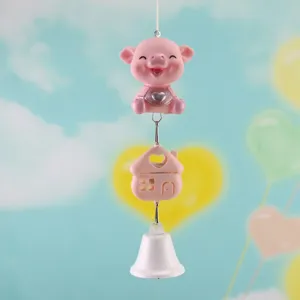Pink cute pig wind chime hanging ornament for home decor and creative room decoration design.