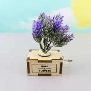 Wooden music box with lavender flower detail, vintage craft gift, beautiful keepsake.