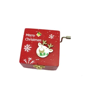 Christmas wooden hand crank music box festive holiday gift for kids and friends decor