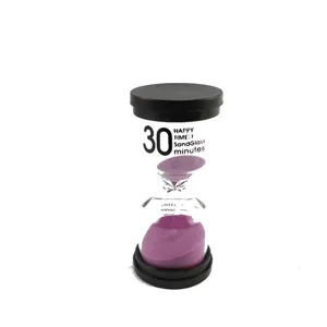 Kreativer 30 Minuten Sicherheits-Sanduhr Timer mit lila Sand und schwarzen Kappen für Dekoration.