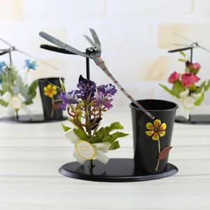 Rotating dragonfly iron pen holder creative desktop art ornament student stationery organizer