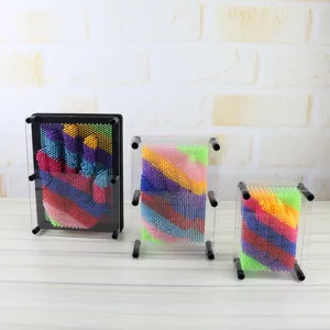 Details of colorful 3D pin art toy hand impression mold novelty creative gift sets display.