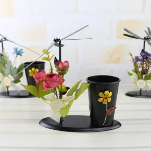 Rotating dragonfly wrought iron pen holder creative office desktop ornament flower decor
