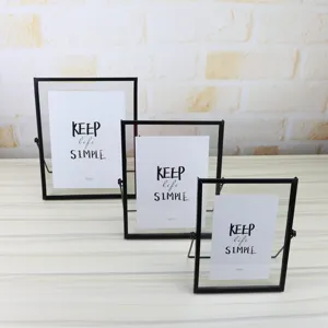 Creative geometric glass and metal photo frame set, modern minimalist desktop decor.