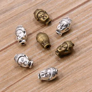 Legering Boedha hoofd kralen voor DIY sieraden, grote gat afstandhouder bedels in brons en zilver.