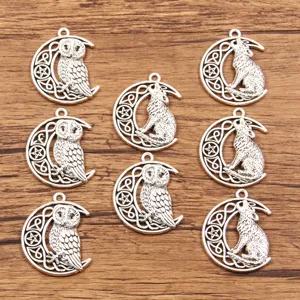 Antique Silver Alloy Hollow Moon Pendants Owl Wolf Animal Charms Celtic Knot Star DIY Jewelry Making Findings Accessories