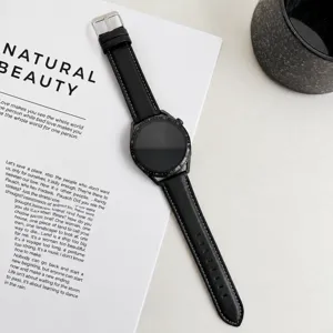 Bracelet de montre de rechange en cuir silicone noir pour montre connectée, 20mm 22mm.