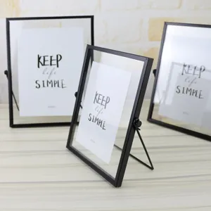 Geometric glass photo frame metal tabletop picture display stand simple home decor item
