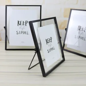 Modern metal geometric glass photo frame double sided tabletop picture frame decor.