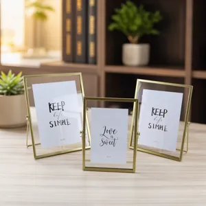 Geometrischer Eisen Glas Bilderrahmen Modern Minimalistisch Tisch Foto Display Ständer Heimdeko