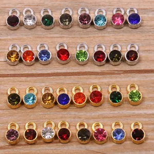 Detail view of colorful alloy crystal pendant charms for handmade necklaces and earrings.
