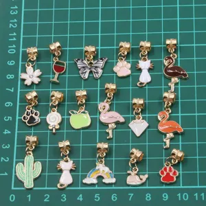Mixed alloy enamel charms set, cute animal and plant jewelry DIY accessories details.