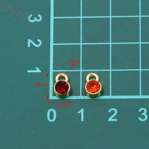 Gold alloy crystal charm pendant DIY jewelry making component, 6x9mm red and orange stones.