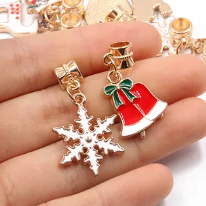 DIY Christmas snowflake and bell alloy charms, enamel hanging pendants for jewelry making.