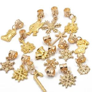 Gold Christmas alloy charms pendants for DIY jewelry making hair braid beard beads accessories