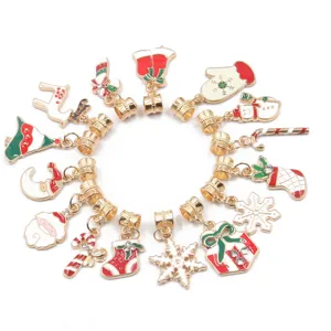 Christmas enamel charm pendants alloy DIY jewelry making accessories assorted holiday beads