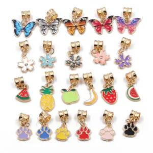 DIY alloy jewelry charms set, mixed animal and fruit enamel pendants for bracelet making