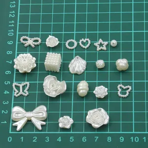 Mixed white pearl acrylic resin flatback charms DIY jewelry craft accessories assorted shapes.
