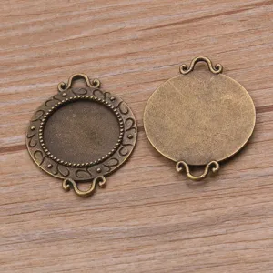 Vintage bronze DIY alloy jewelry findings round bezel tray connector for 18mm cabochons