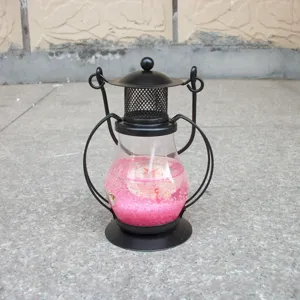 Black metal glass hurricane lamp jelly candle holder romantic desktop decoration craft gift