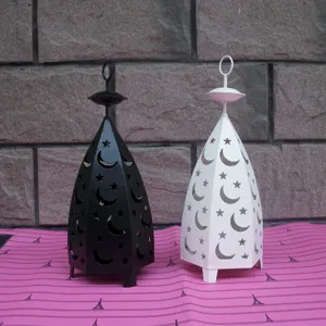Vintage hollow iron star moon candle holder desktop decorative lantern black and white